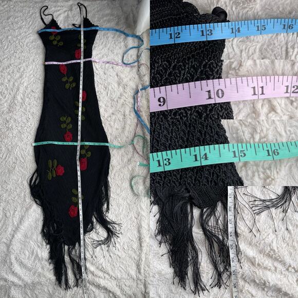 Cache crochet beaded rose floral embroidered maxi dress cocktail fringe‎ hem S - Picture 5 of 17